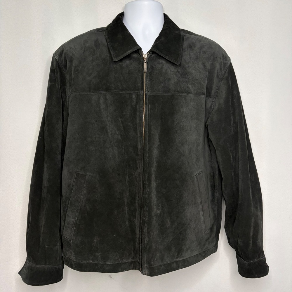 Roundtree & Yorke Mens Genuine Suede Leather Jacket Black Full Zip Medium Moto